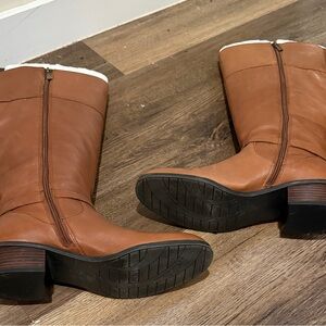 Bandolino Cognac Mid-Calf Leather Zip Heeled Boots